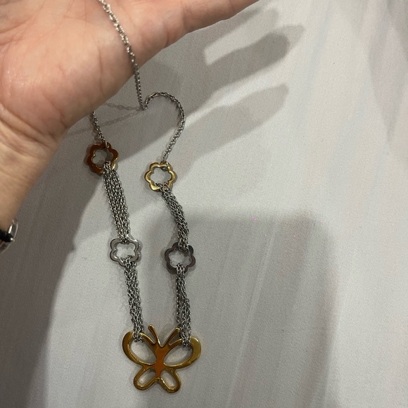 Butterfly and clover necklace in Silver and gold never worn - Picture 1 of 3